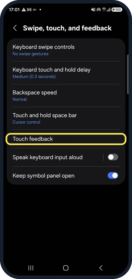 Android screenshot: Tap Touch feedback