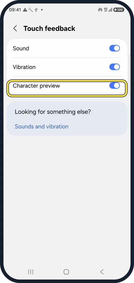 Android screenshot: Decide about Character preview