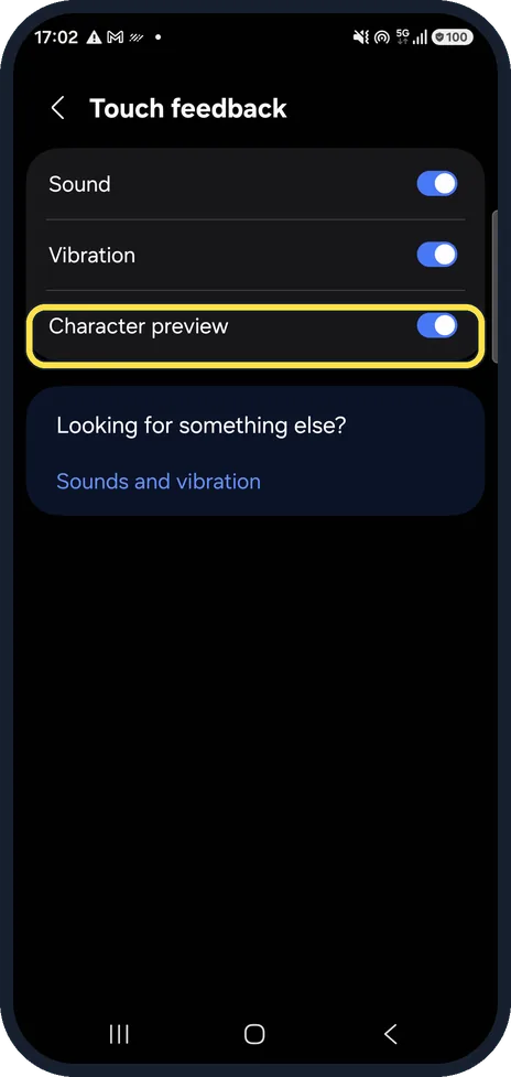Android screenshot: Decide about Character preview