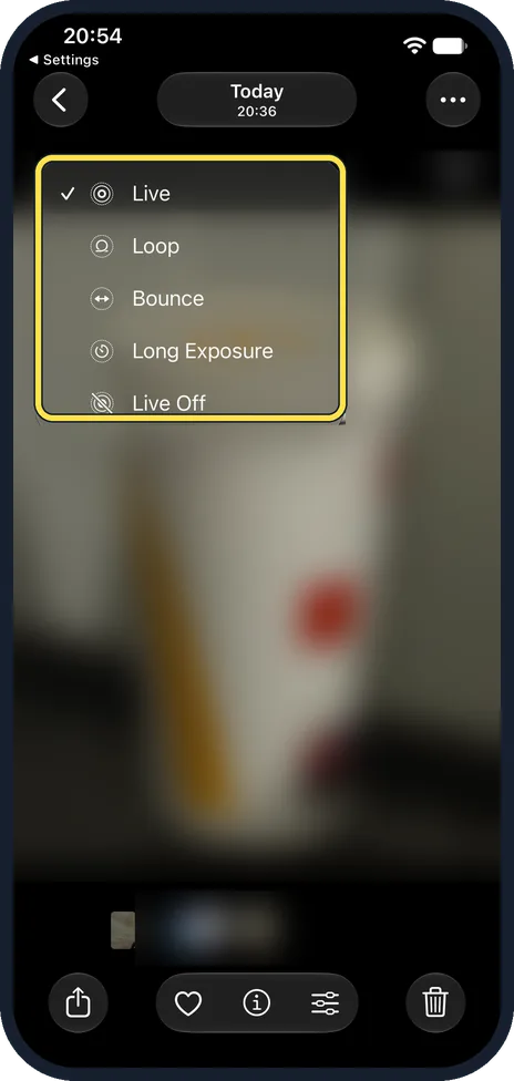 iPhone screen: Turn an existing Live Photo into a still