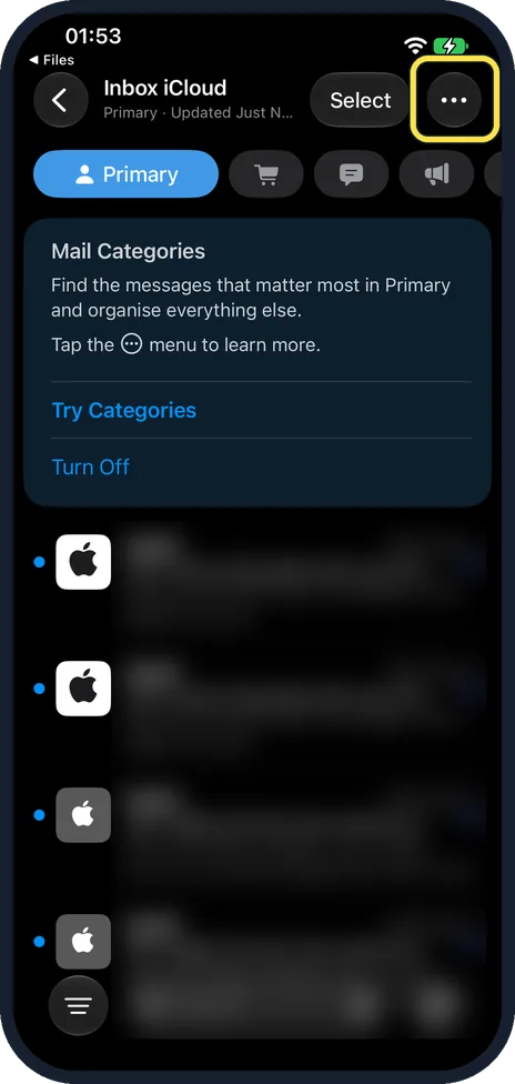 iPhone screen: Tap the ... button