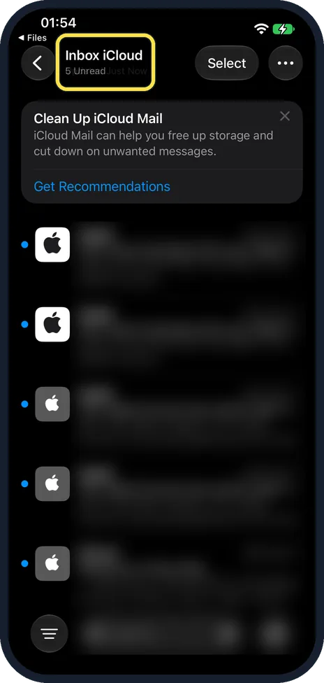 iPhone screen: Check the plain inbox