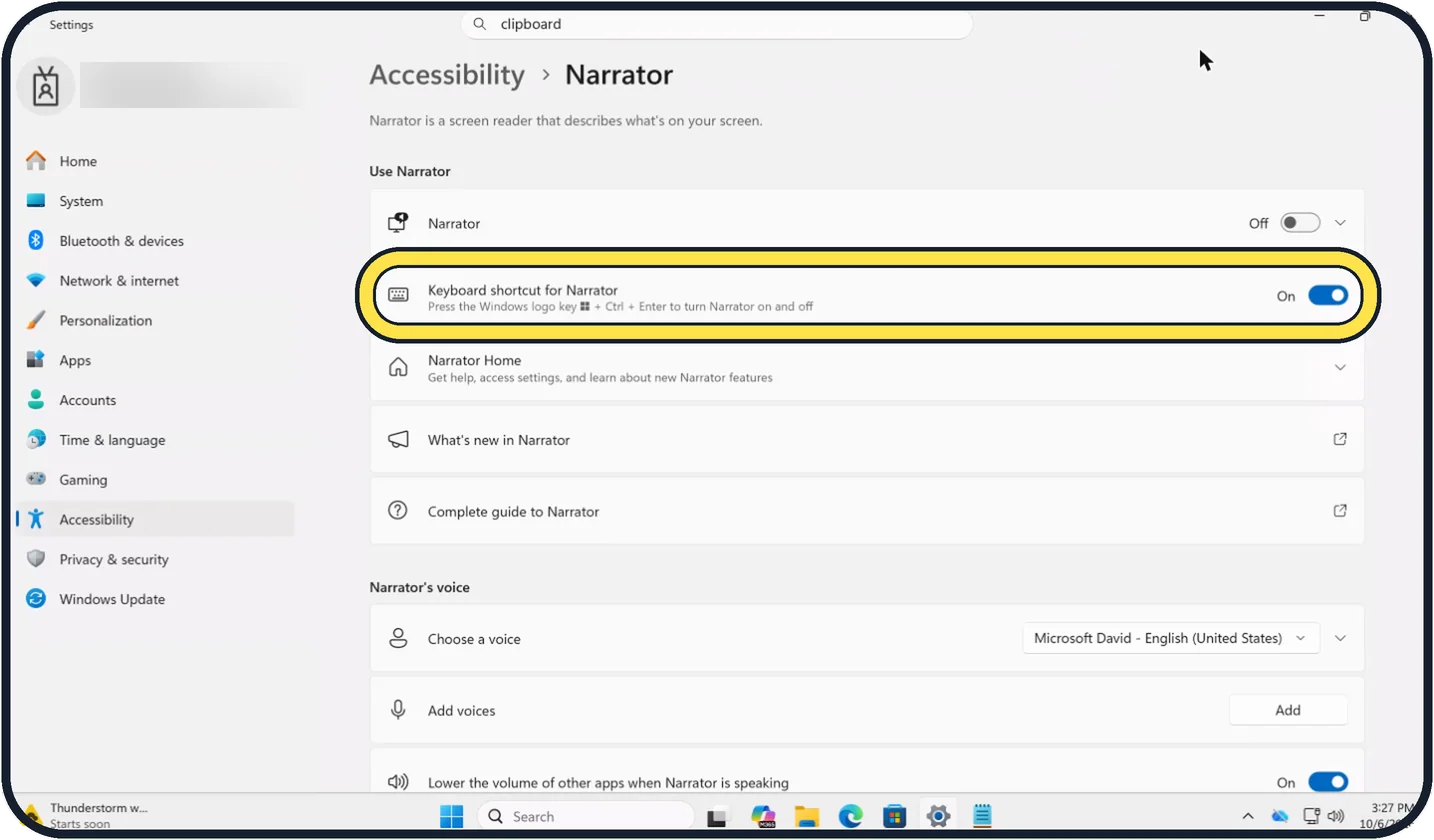 Windows screenshot: Switch off the shortcut