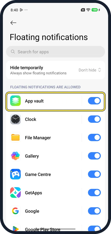 Android screenshot: Turn off an app's pop-ups