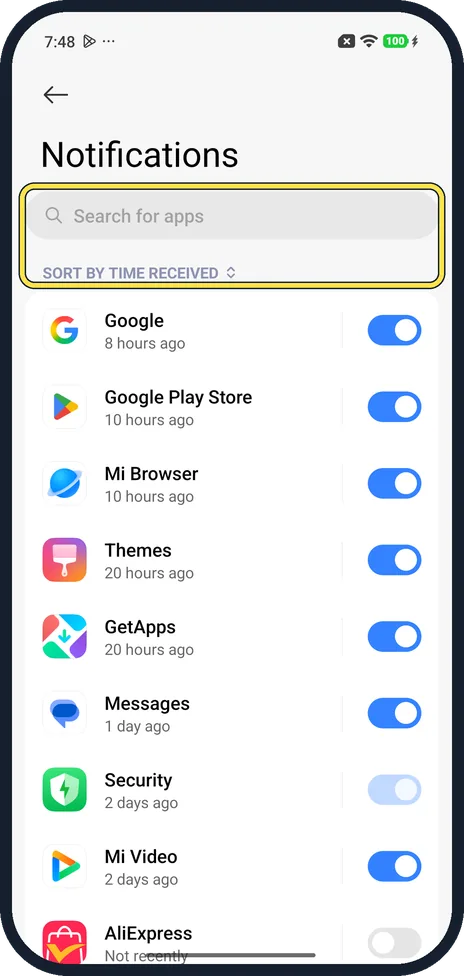 Android screenshot: Find the app