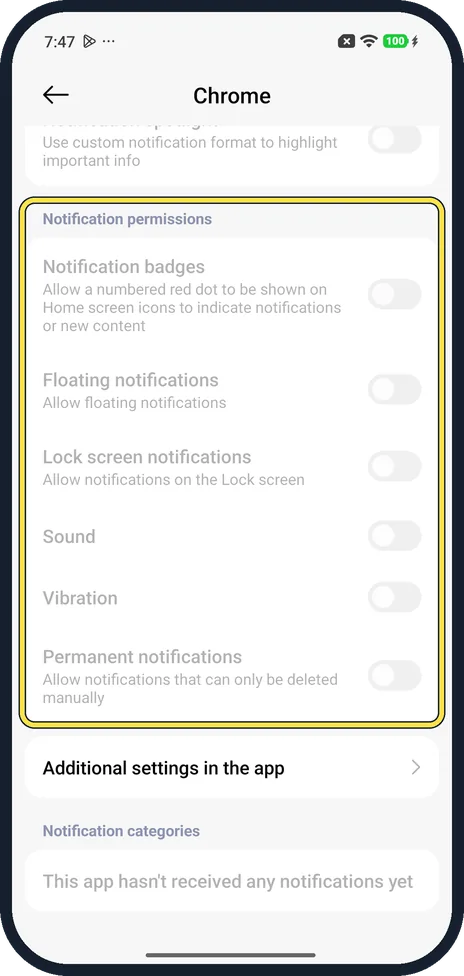 Android screenshot: The rest goes grey