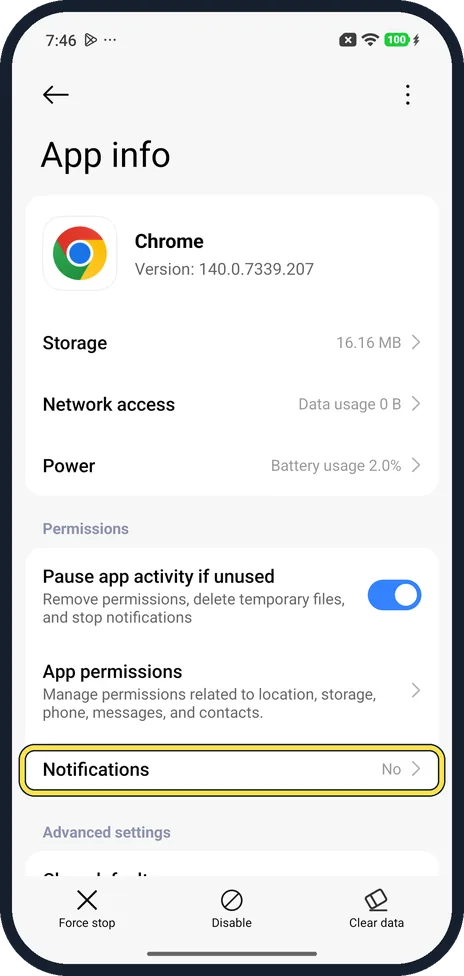 Android screenshot: Or start from App info