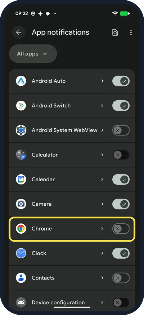 Android screenshot: Turn off the app's switch