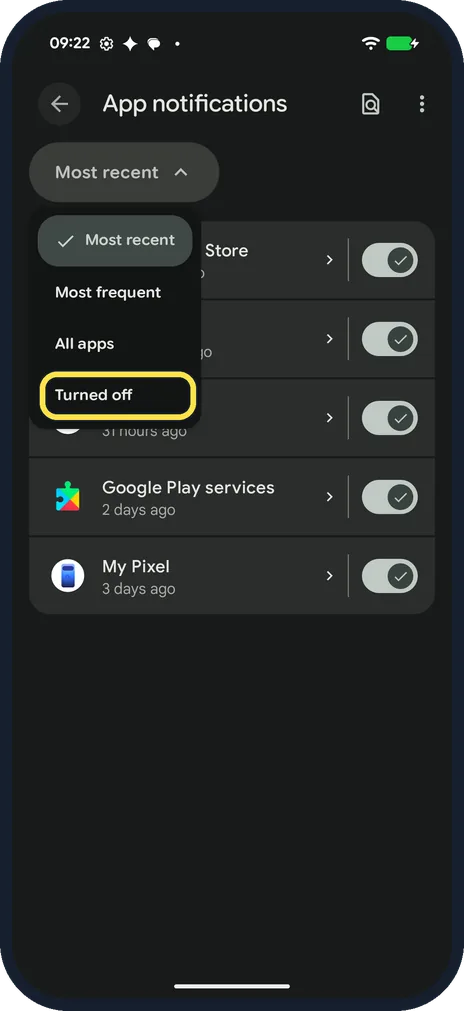 Android screenshot: Pick Turned off