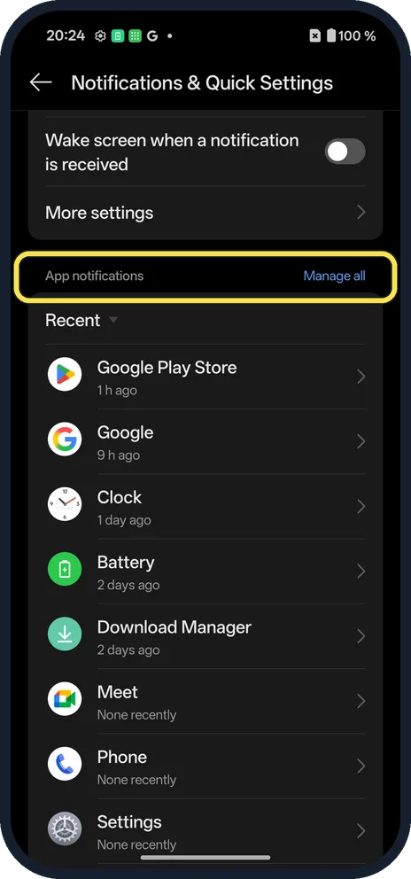 Android screenshot: Open App notifications