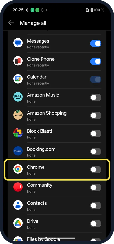 Android screenshot: Switch off the app