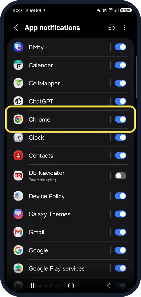Android screenshot: Find the app