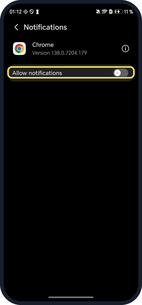 Screenshot from the guide: How to turn off notifications for one app on an HONOR phone
