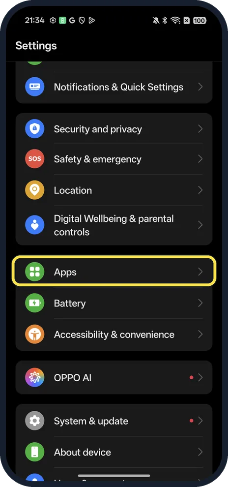 Android screenshot: Open Apps