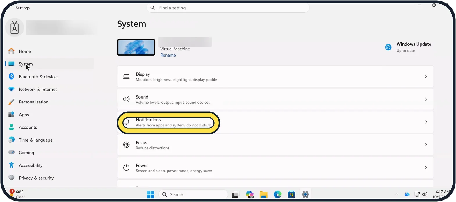 Screenshot from the guide: How to turn off notifications on Windows 11