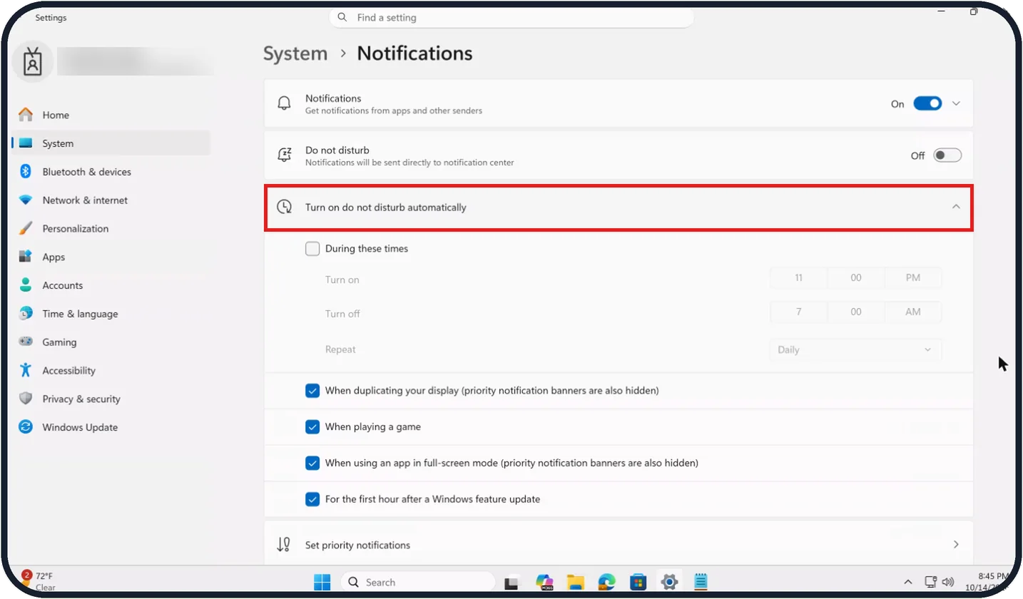 Windows screenshot: Set it to turn on by itself