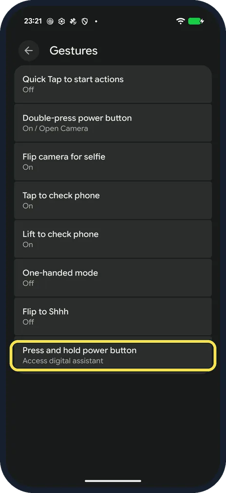 Android screenshot: Make the Power button open the power menu