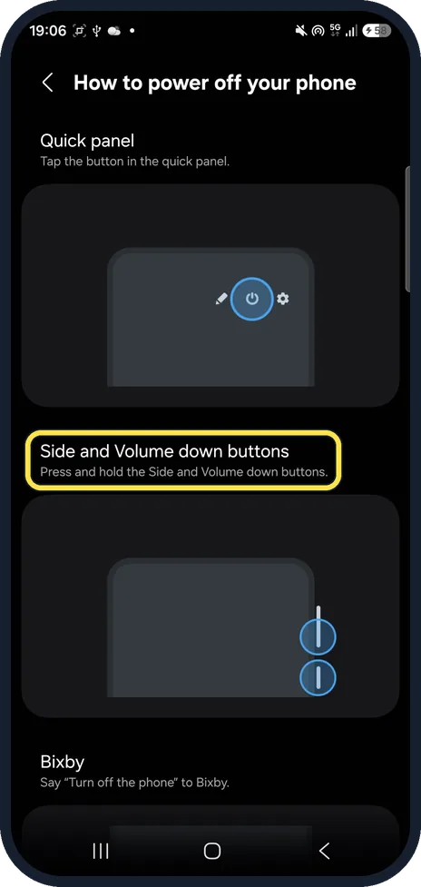Android screenshot: Or hold Side and Volume down