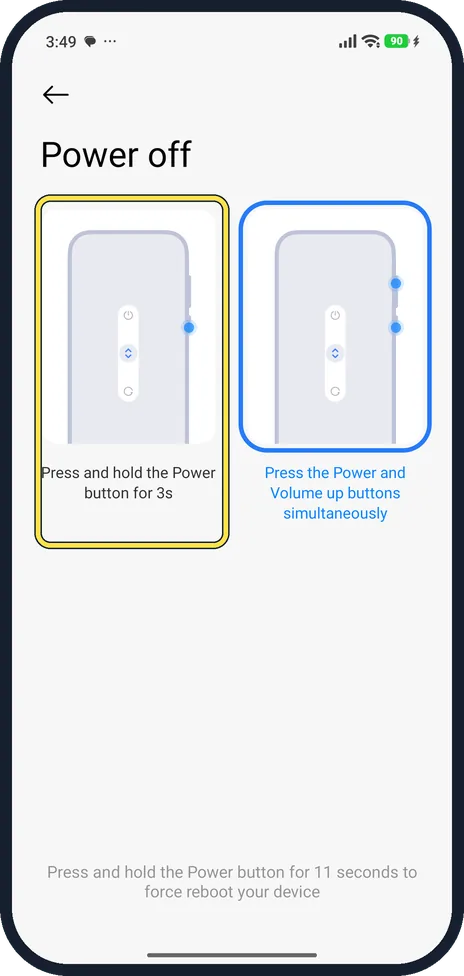 Android screenshot: Choose how to open the power menu