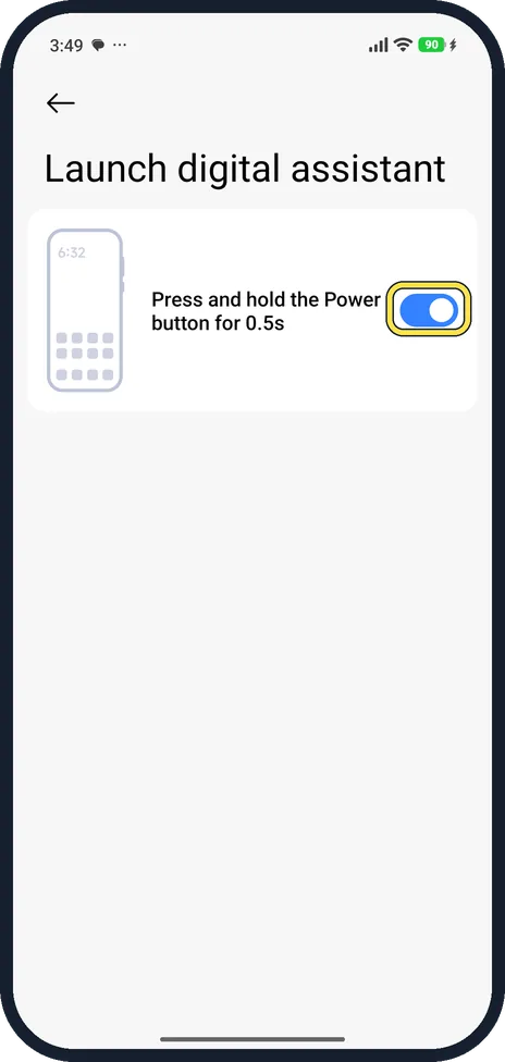 Android screenshot: Turn off the assistant on the Power button
