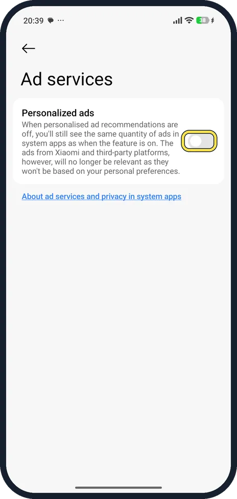 Android screenshot: Check that the switch is grey