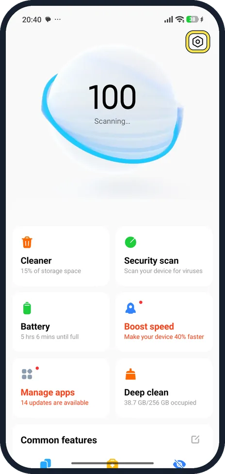 Android screenshot: Open the Security app's settings