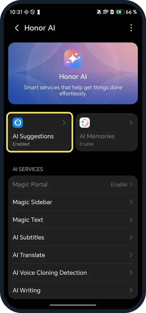 Android screenshot: Open AI Suggestions