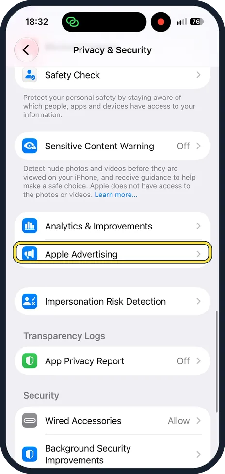 Screenshot from the guide: How to turn off personalised ads from Apple on an iPhone