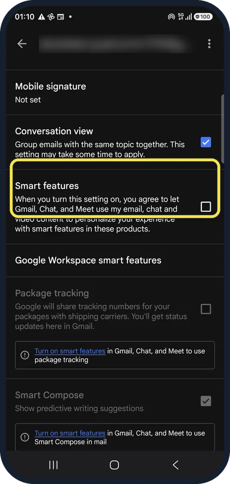Android screenshot: Find Smart features