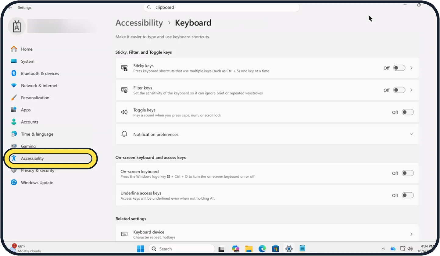 Screenshot from the guide: How to turn off Sticky Keys on Windows 11