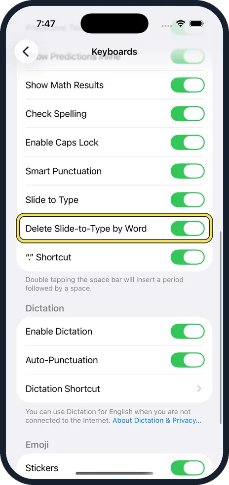 iPhone screen: Or keep it and look at the switch below