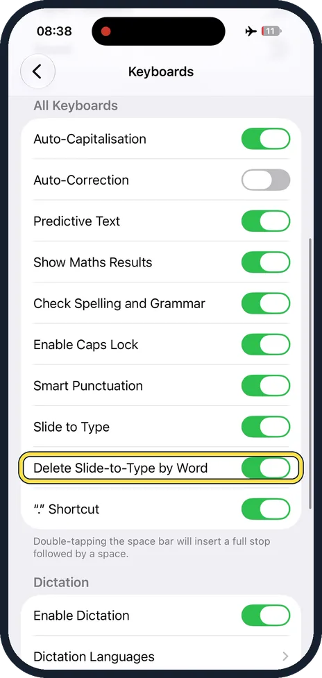 iPhone screen: Or keep it and look at the switch below