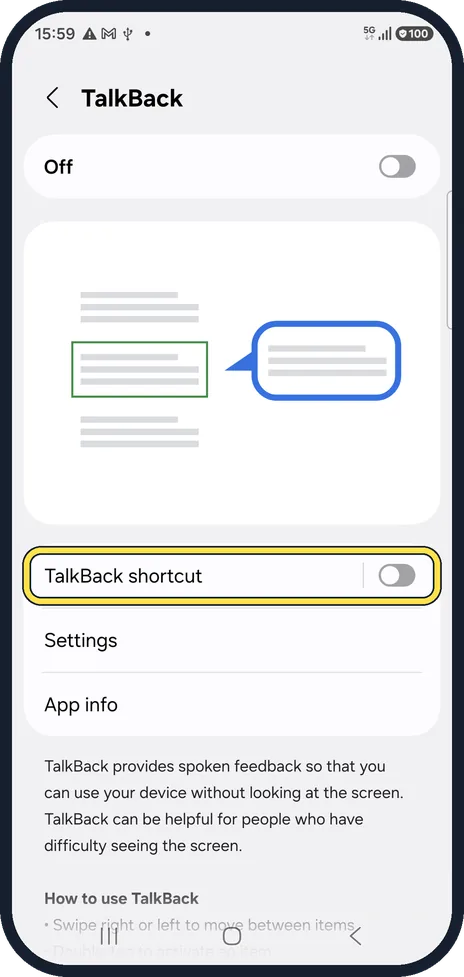 Android screenshot: Turn off the shortcut