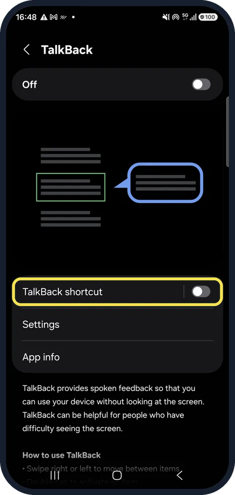 Android screenshot: Turn off the shortcut