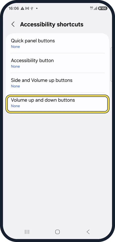 Android screenshot: Check Accessibility shortcuts