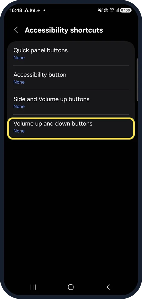 Android screenshot: Check Accessibility shortcuts