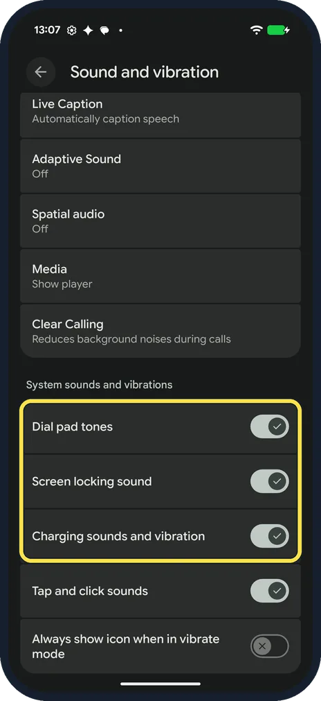 Android screenshot: Turn off the other sounds