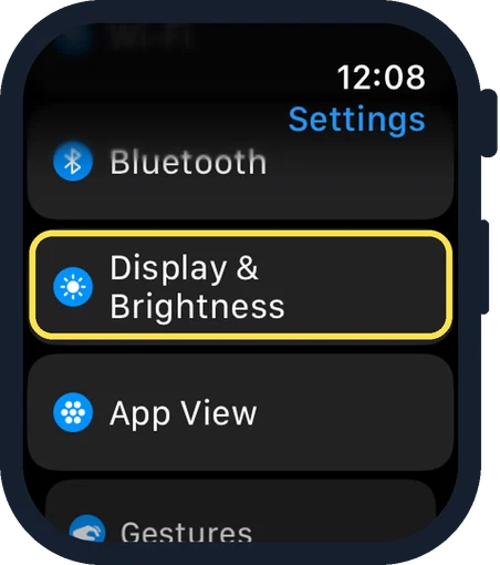 Apple Watch screen: Tap Display & Brightness