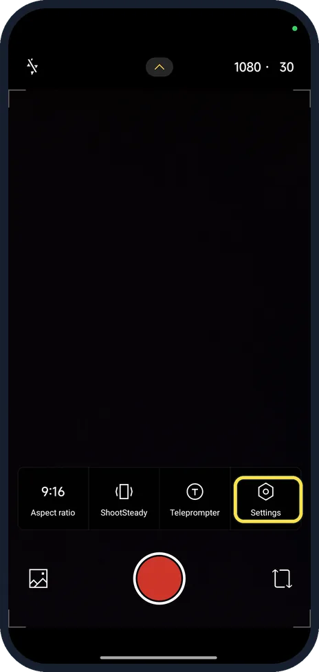 Android screenshot: Open the camera settings
