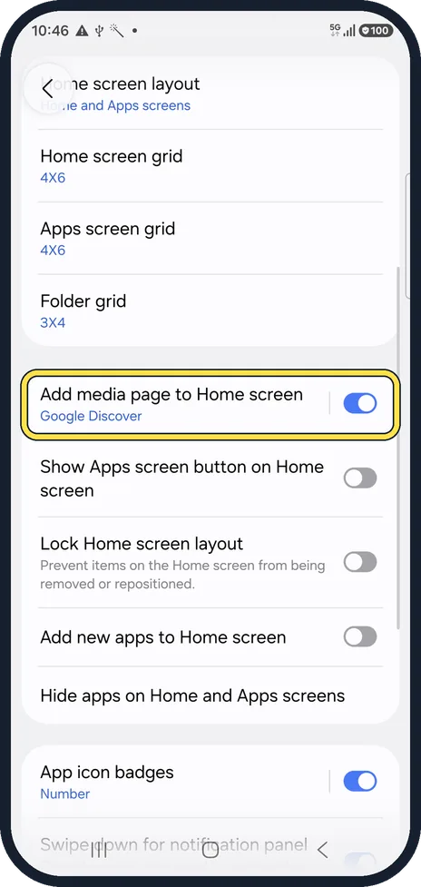 Android screenshot: Find Add media page to Home screen