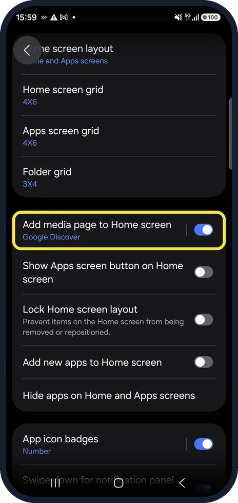 Android screenshot: Find Add media page to Home screen