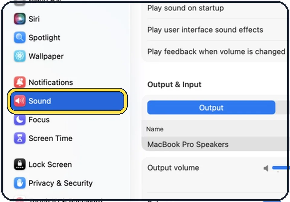 Mac screenshot: Click Sound in the sidebar