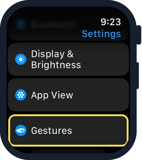 Apple Watch screen: Scroll down and tap Gestures