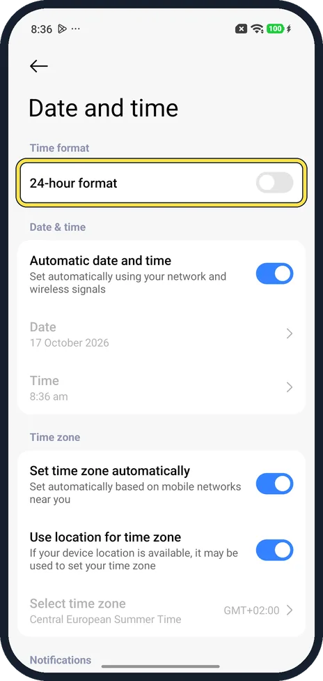 Android screenshot: Turn the switch off or on