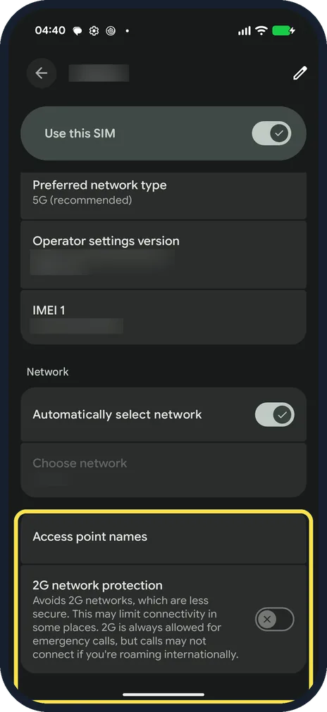 Android screenshot: Looking for Wi-Fi calling? Check the SIM page