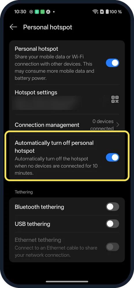 Android screenshot: Check the auto-off