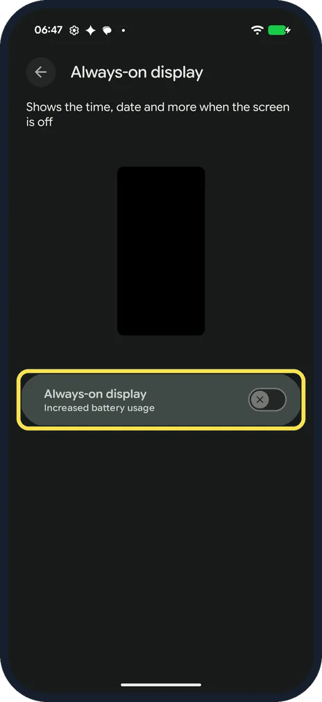 Android screenshot: Turn on the switch