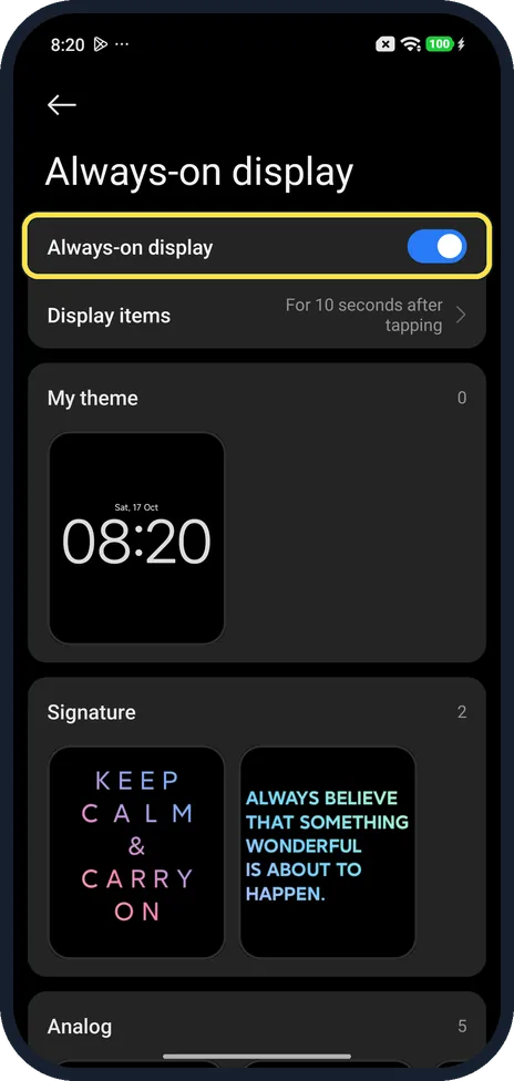 Android screenshot: Turn on the switch