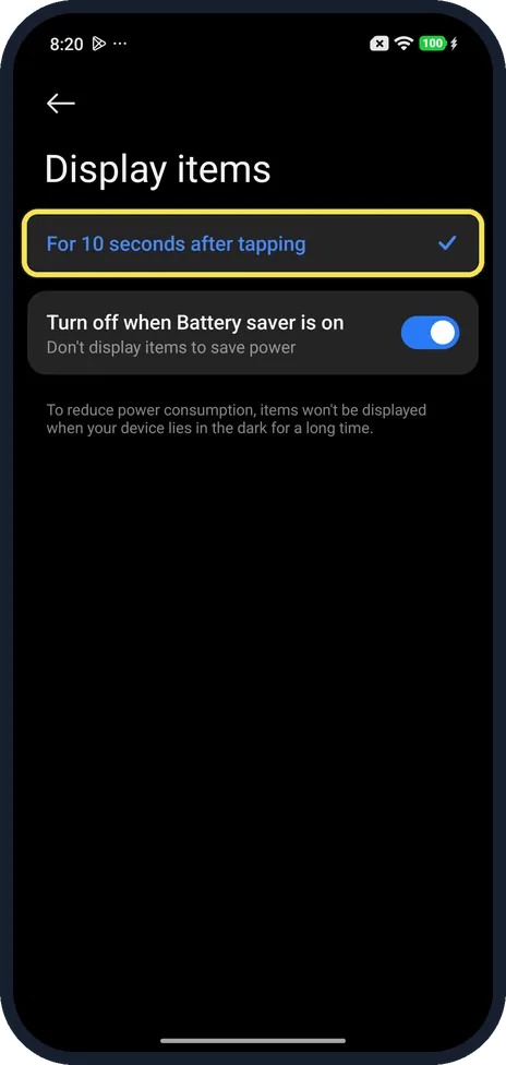 Android screenshot: Choose when it shows