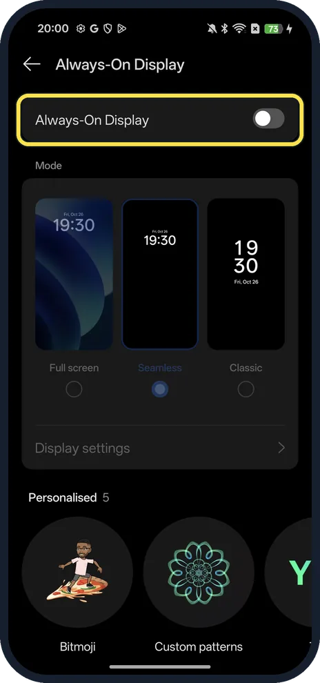 Android screenshot: Turn on the switch, then pick a Mode